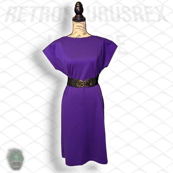 Vintage 1980's Grape Purple Rockabilly Twee Button Front / Back Secretary Dress - Picture 8 of 11